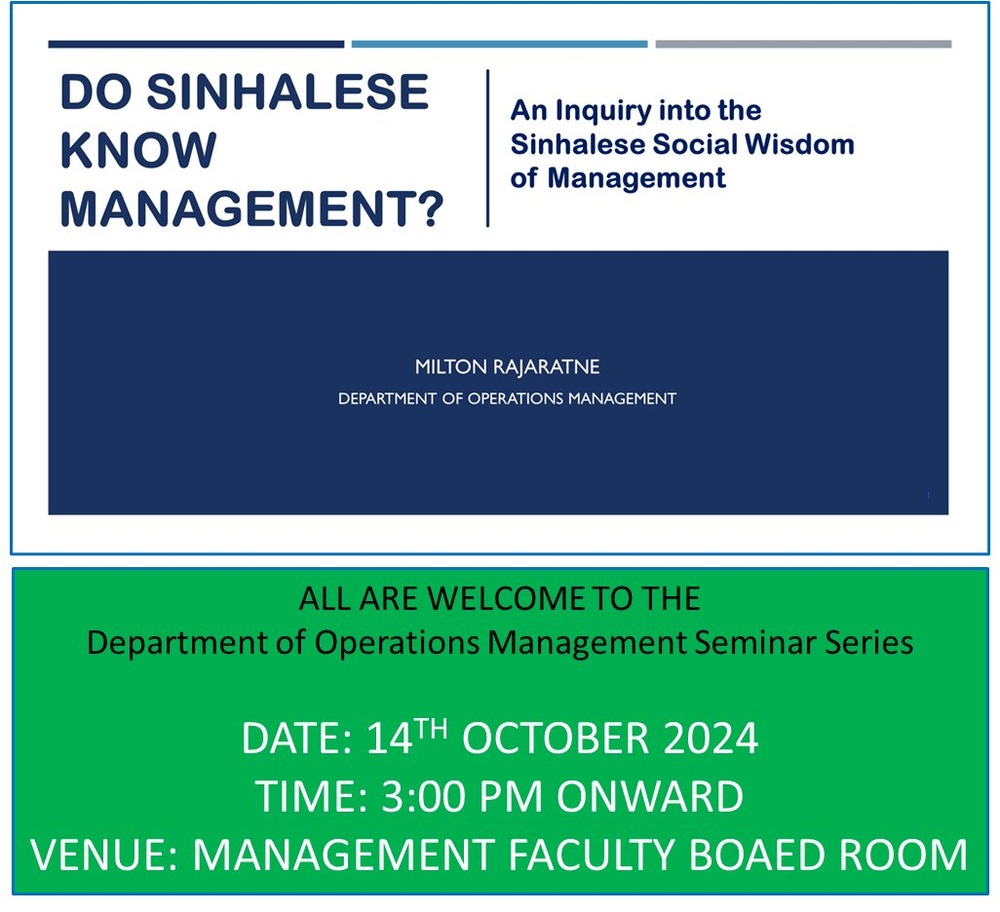 Department Seminar – October 2024 Department of Operations Management